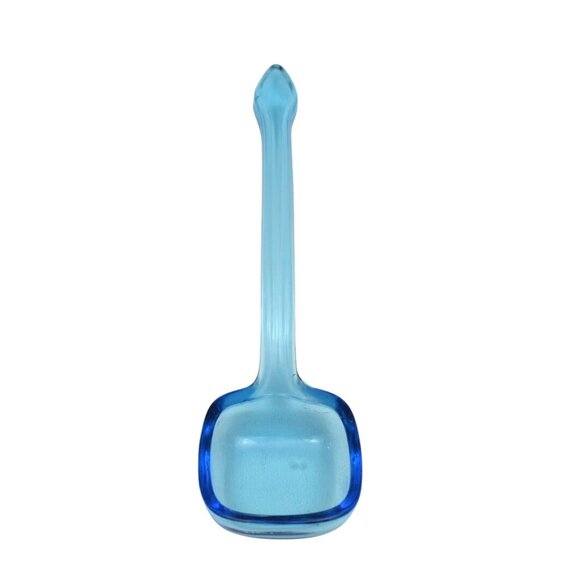 Vintage Blue Glass Condiment Bowl Set Matching Bowl Spoon Plate - Picture 7 of 9